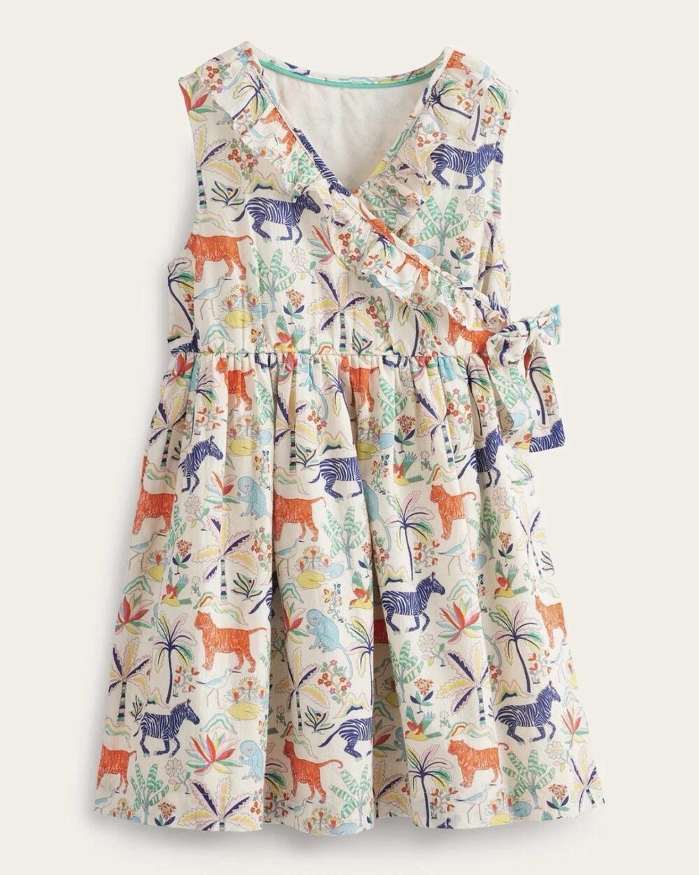 Mini Boden Girls Cotton Dress Jungle Animal Print Cotton Dress Lined Size 7-8